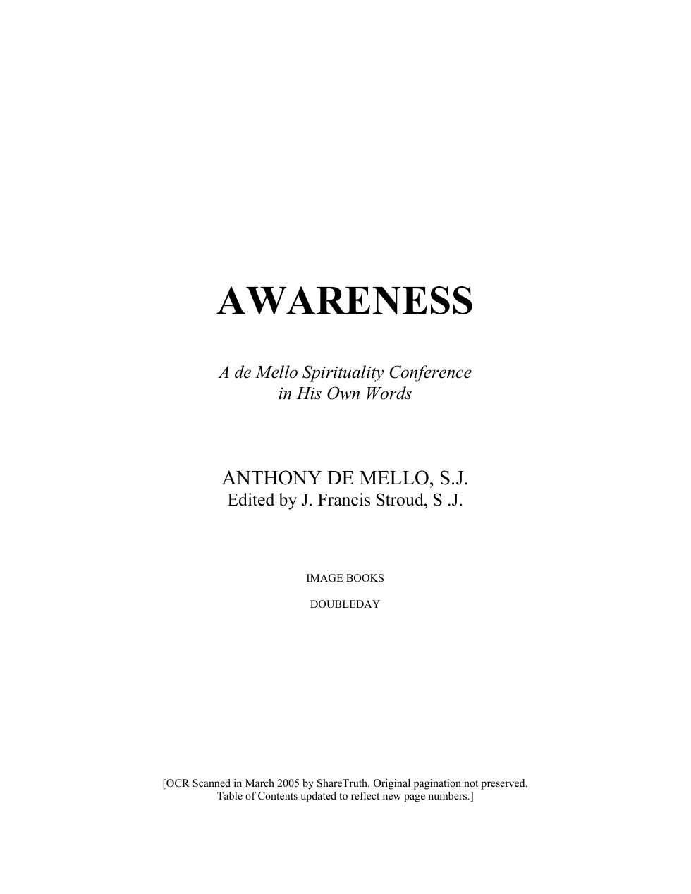 Anthony de Mello - Awareness cover