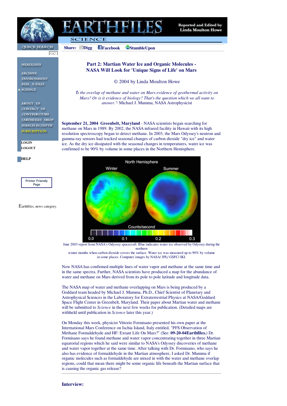 09 21 2004 Part 2 Martian Water Ice and Organic Molecules - NASA Will Look for 'Unique Signs of Life' on Mars cover