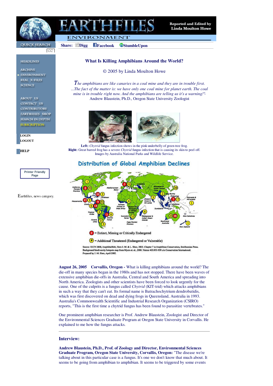08 26 2005 What Is Killing Amphibians Around the World cover