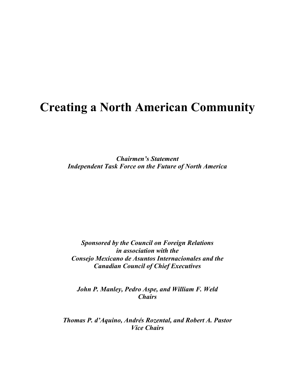 CFR Report - North American Task Force (2005) cover