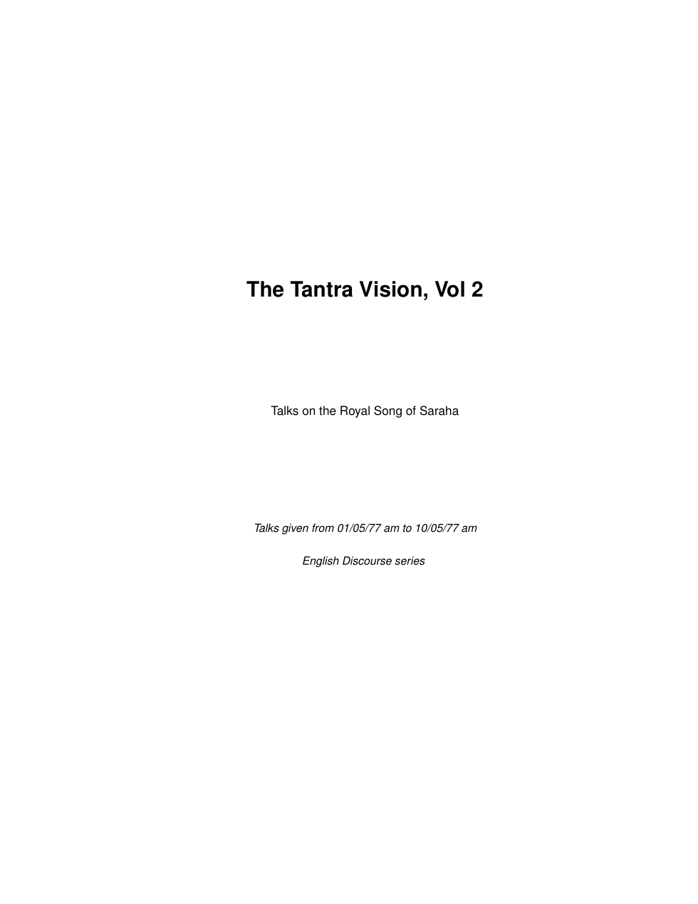 The Tantra Vision, Vol 2 cover