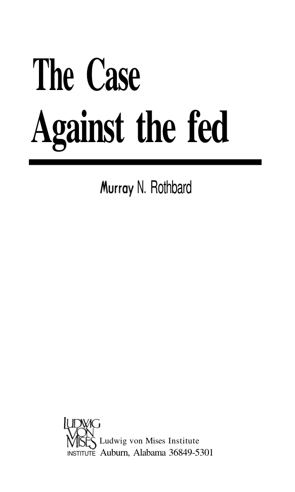 Murray Rothbard - Case Against The Fed cover