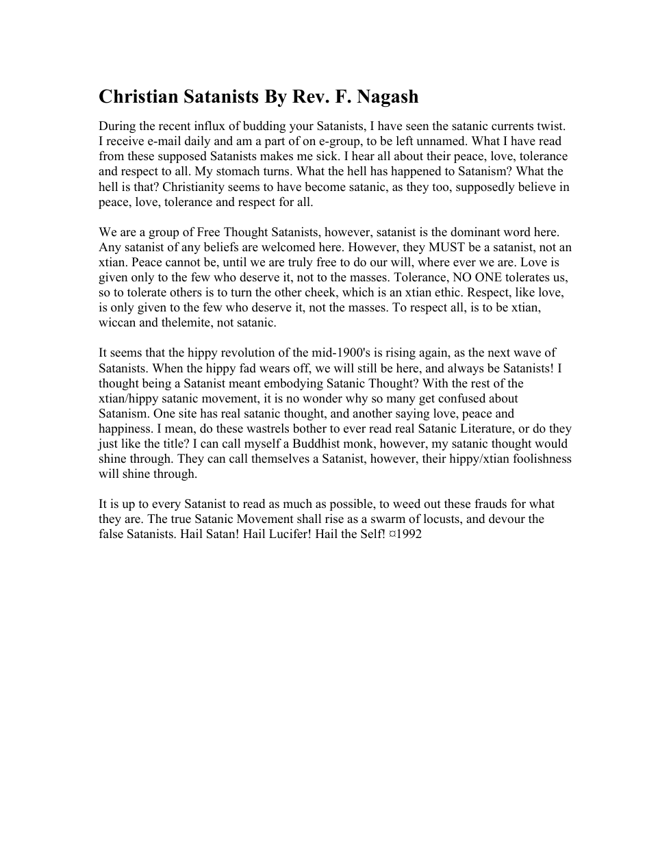 Christian Satanists By Rev. F. Nagash cover