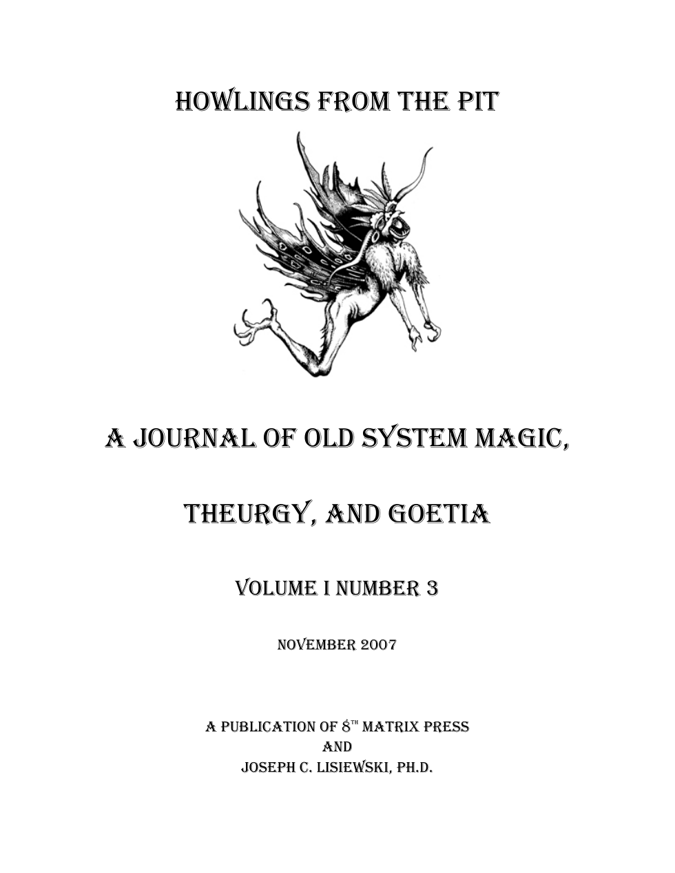 Howlings from the Pit Journal Volume I Number III November 2007 cover