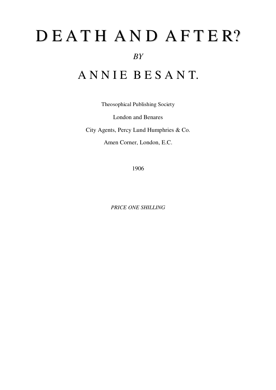 Death & After - A Besant cover