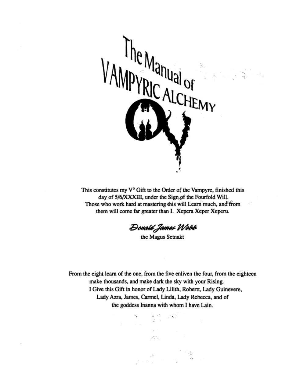 Don Webb - The Manual of Vampyric Alchemy cover