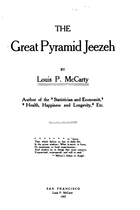 The Great Pyramid Jeezeh - L P McCarty cover