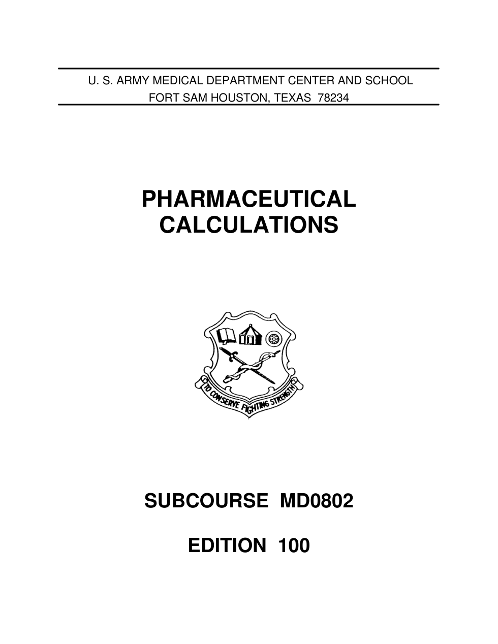 ARMY Medical - Pharmaceutical Calculations 149 pages cover