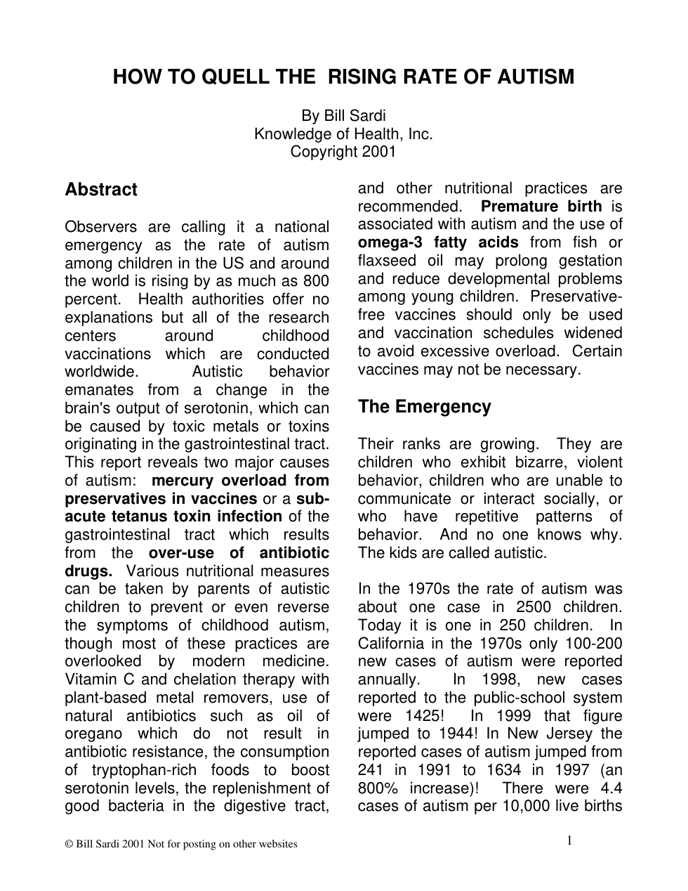 Sardi - How To Quell the Rising Rate of Autism (2001) cover