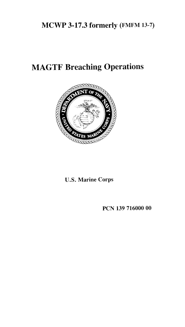 MCWP 3-17.3 MAGTF Breaching Operations cover