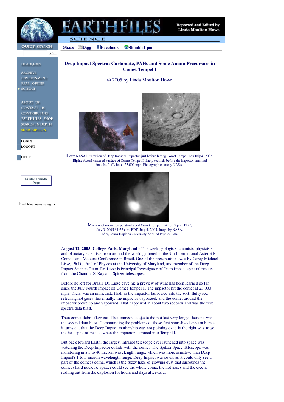 08 12 2005 Deep Impact Spectra Carbonate, PAHs and Some Amino Precursors in Comet Tempel I cover