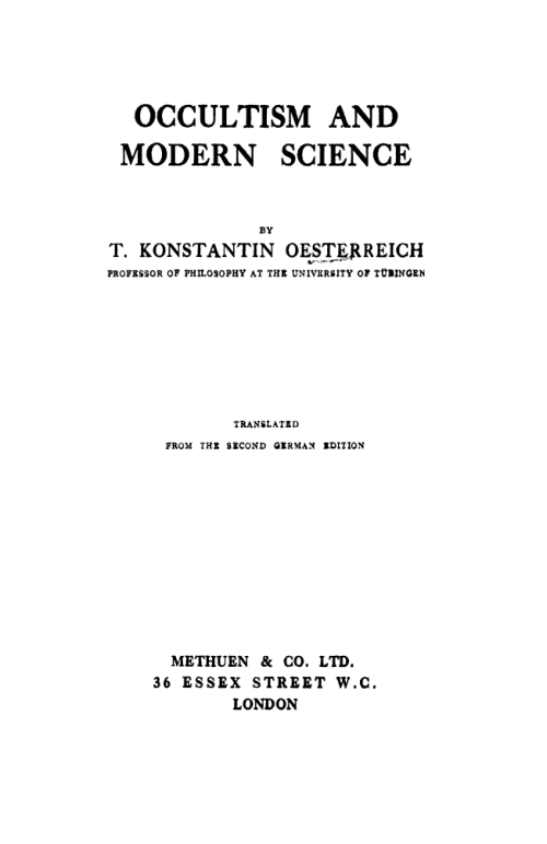 Occultism & Modern Science - T Oesterreich cover