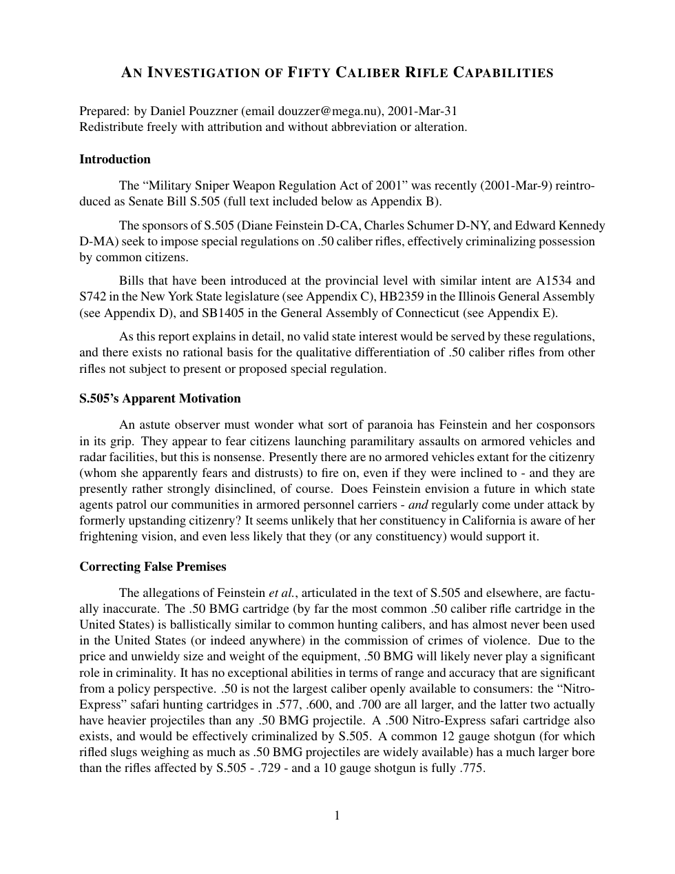50 Caliber - Investigation of Capabilities 14 pages cover