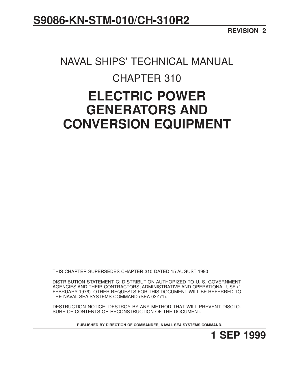 NAVY Electrical-Power Generating Equipment 1999 56p. cover