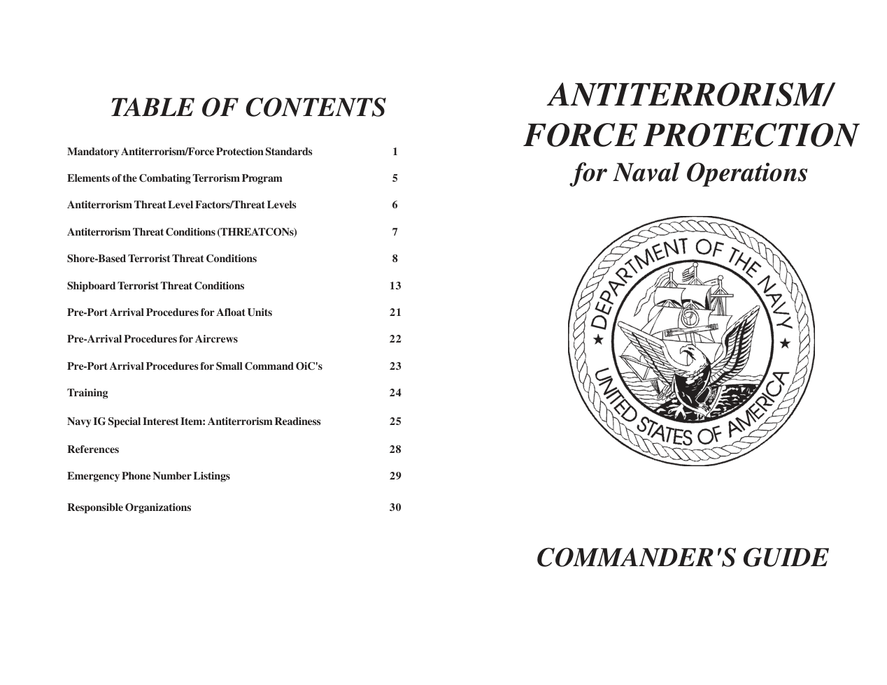 NAVY Commanders Antiterrorism Force Protection 22 pages cover