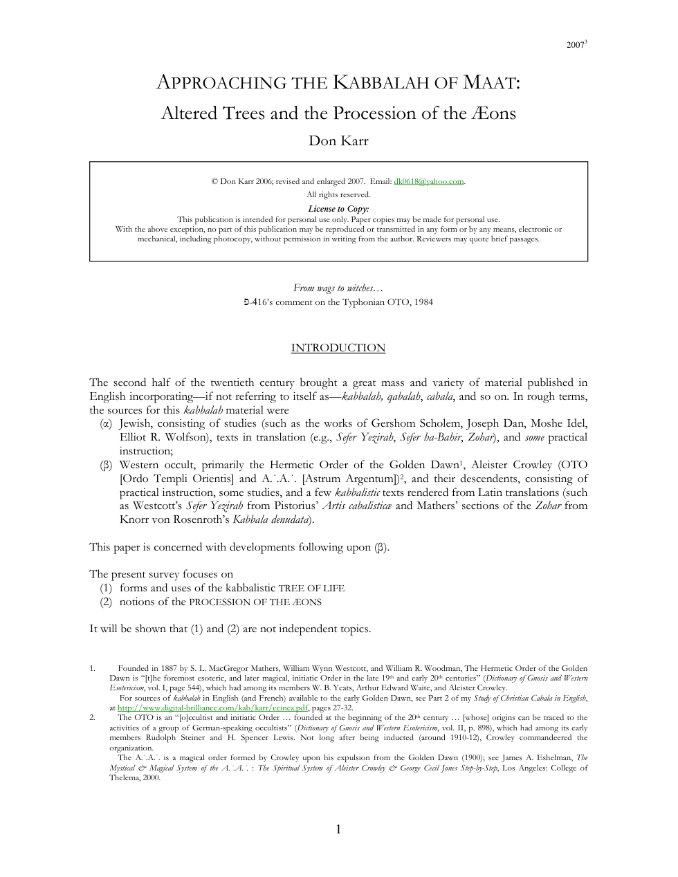 Kabbalah of Maat - Altered Trees and the Procession of the Aeons cover