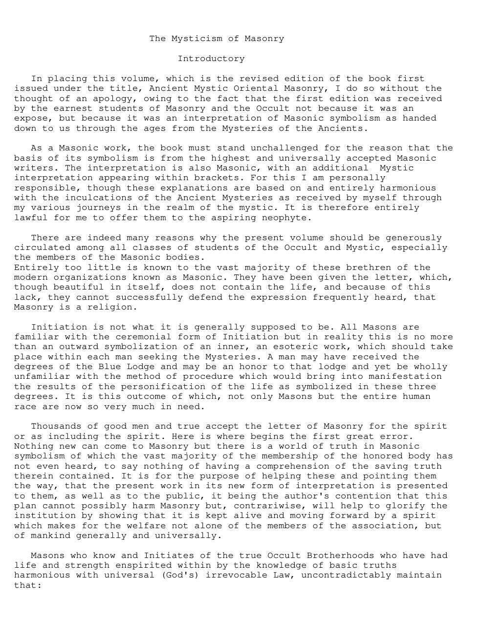 R.S. Clymer - The Mysticism of Masonry cover