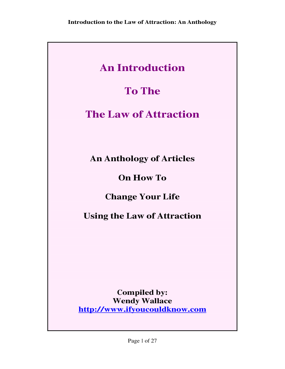 Introduction To The Law Of Attraction cover