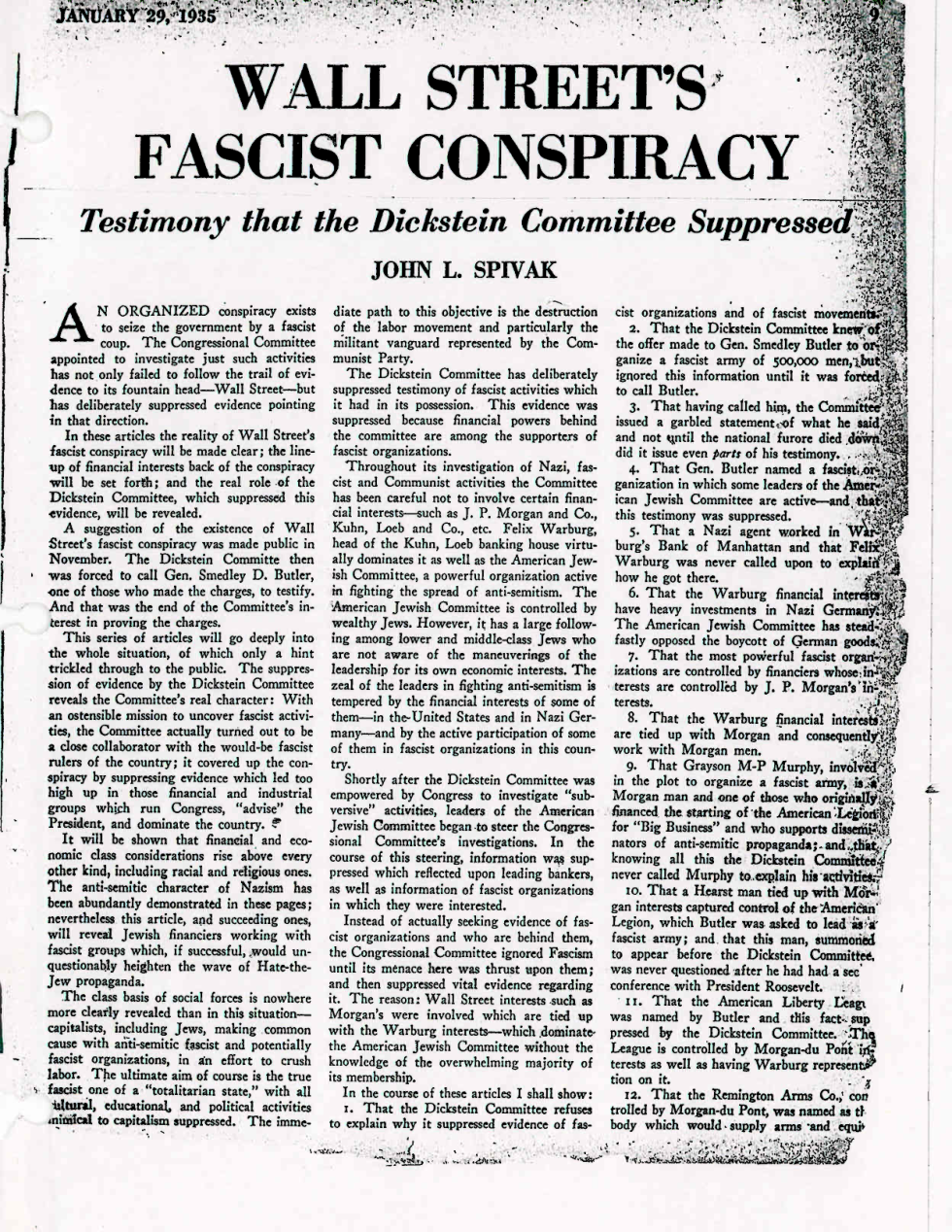 Wall Street Facist Conspiracy 1935 (and Smedly Butler's involvement) cover