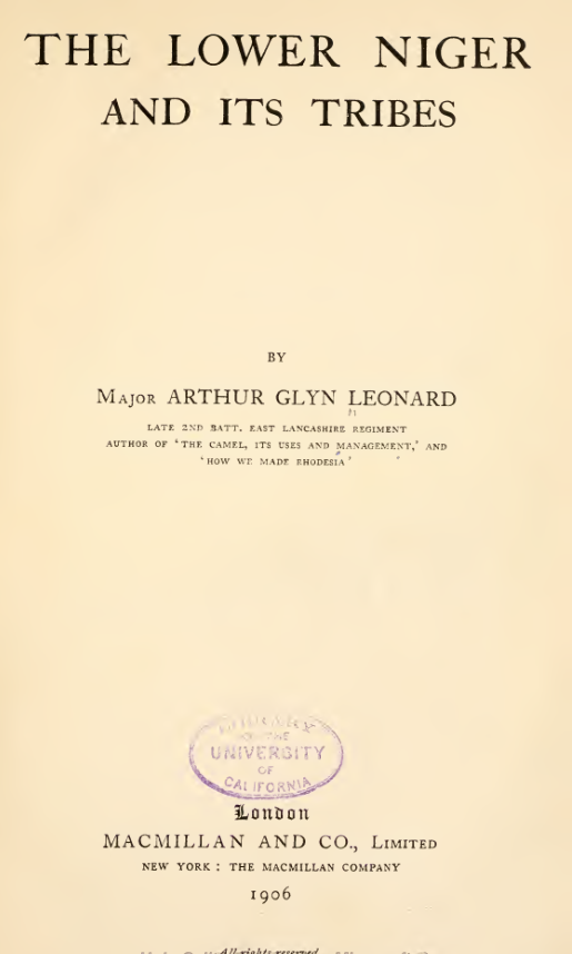 The Lowe Niger & Its Tribes - A Leonard cover