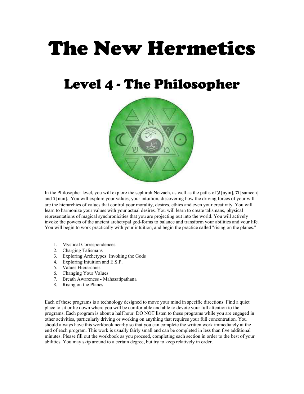 New Hermetics - Level 4 - The Philosopher Workbook cover