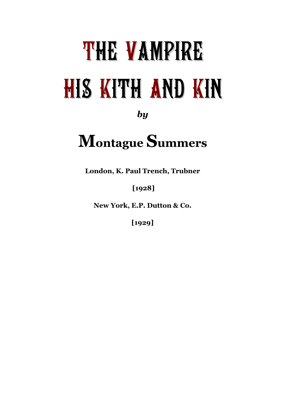 The Vampire His Kith & Kin - M Summers cover