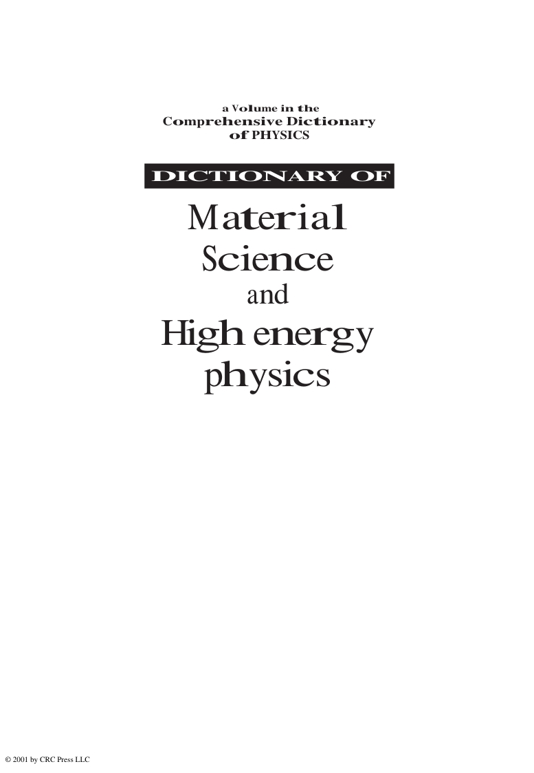 CRC Press - Dictionary of Material Science and High Energy Physics cover