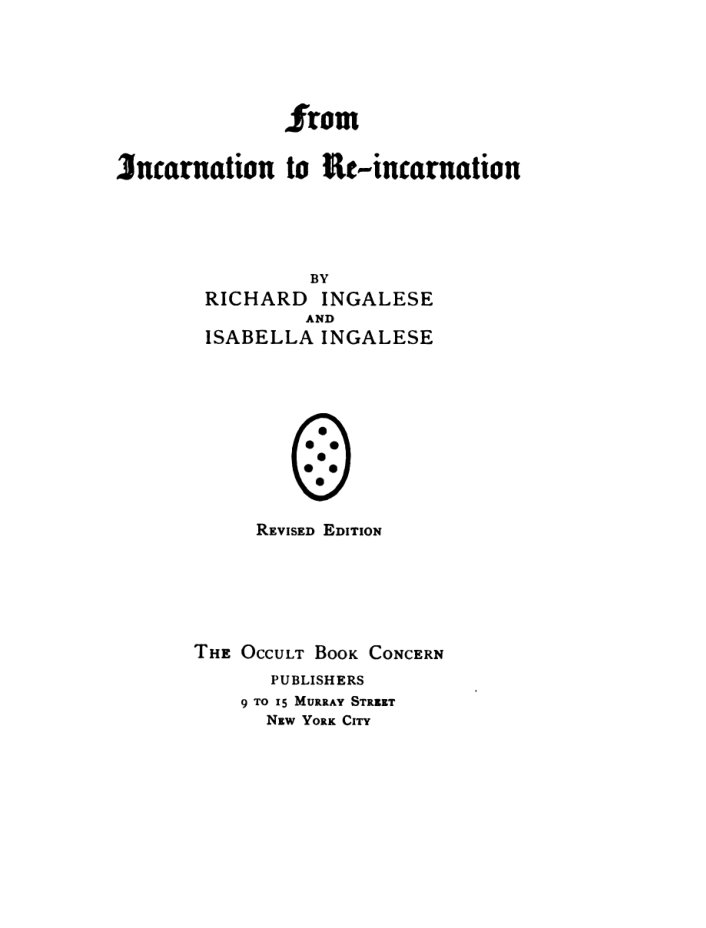 From Incarnation To Re-Incarnation - R & I Ingalese cover