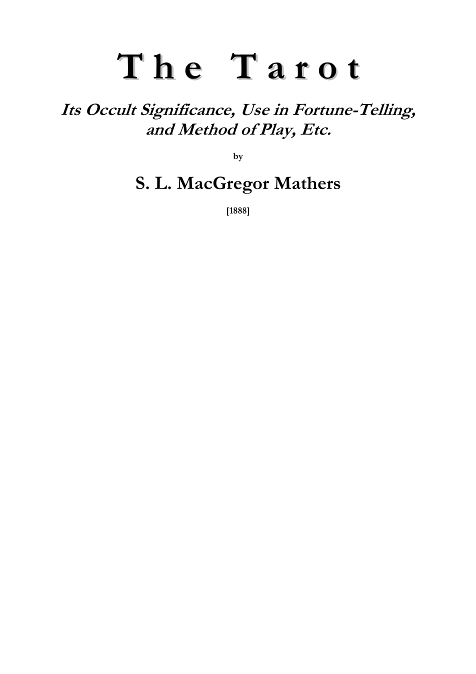The Tarot - S L MacGregor Mathers cover
