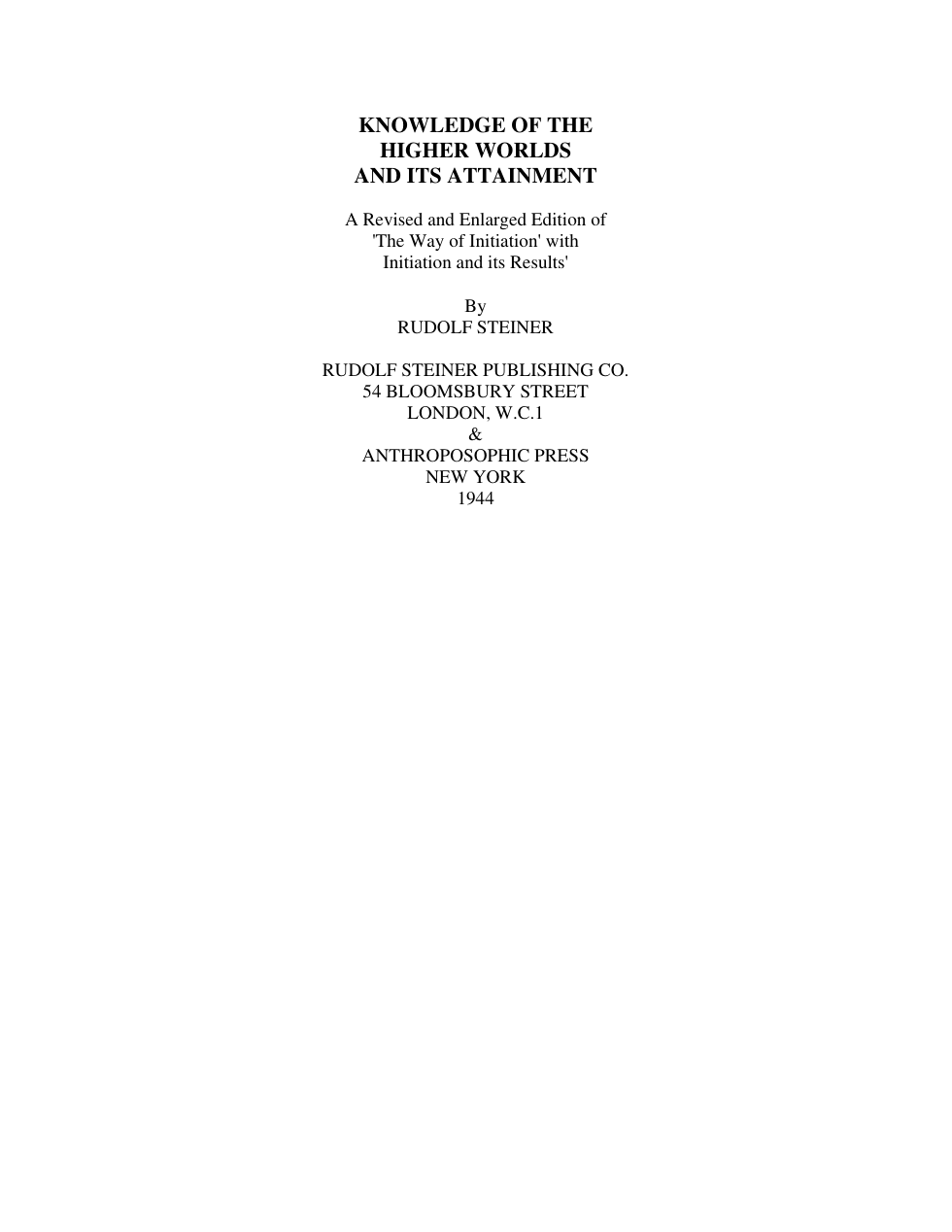 Rudolf Steiner - Knowledge Of The Higher Worlds cover