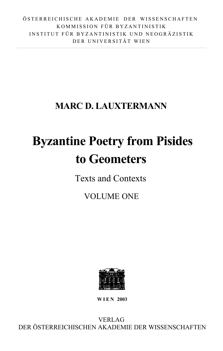 Byzantine Poetry from Pisides to Geometres Texts and contexts cover