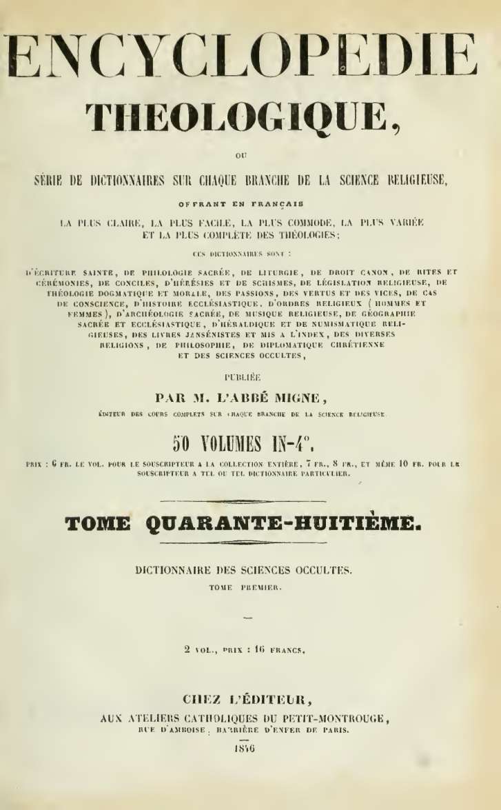 Dictionnaire Des Sciences Occultes(1846) cover