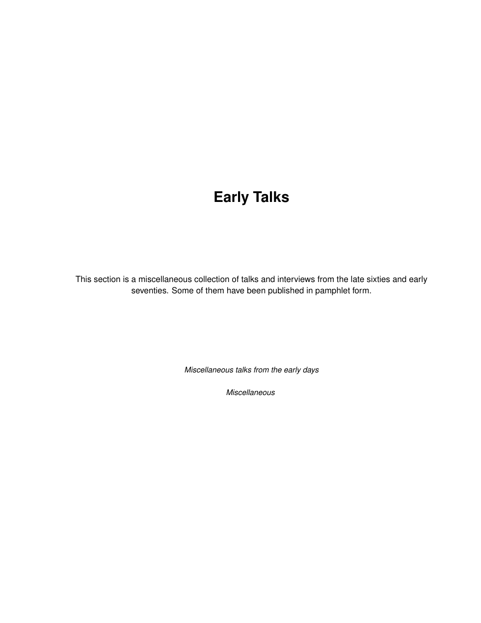 Early Talks cover