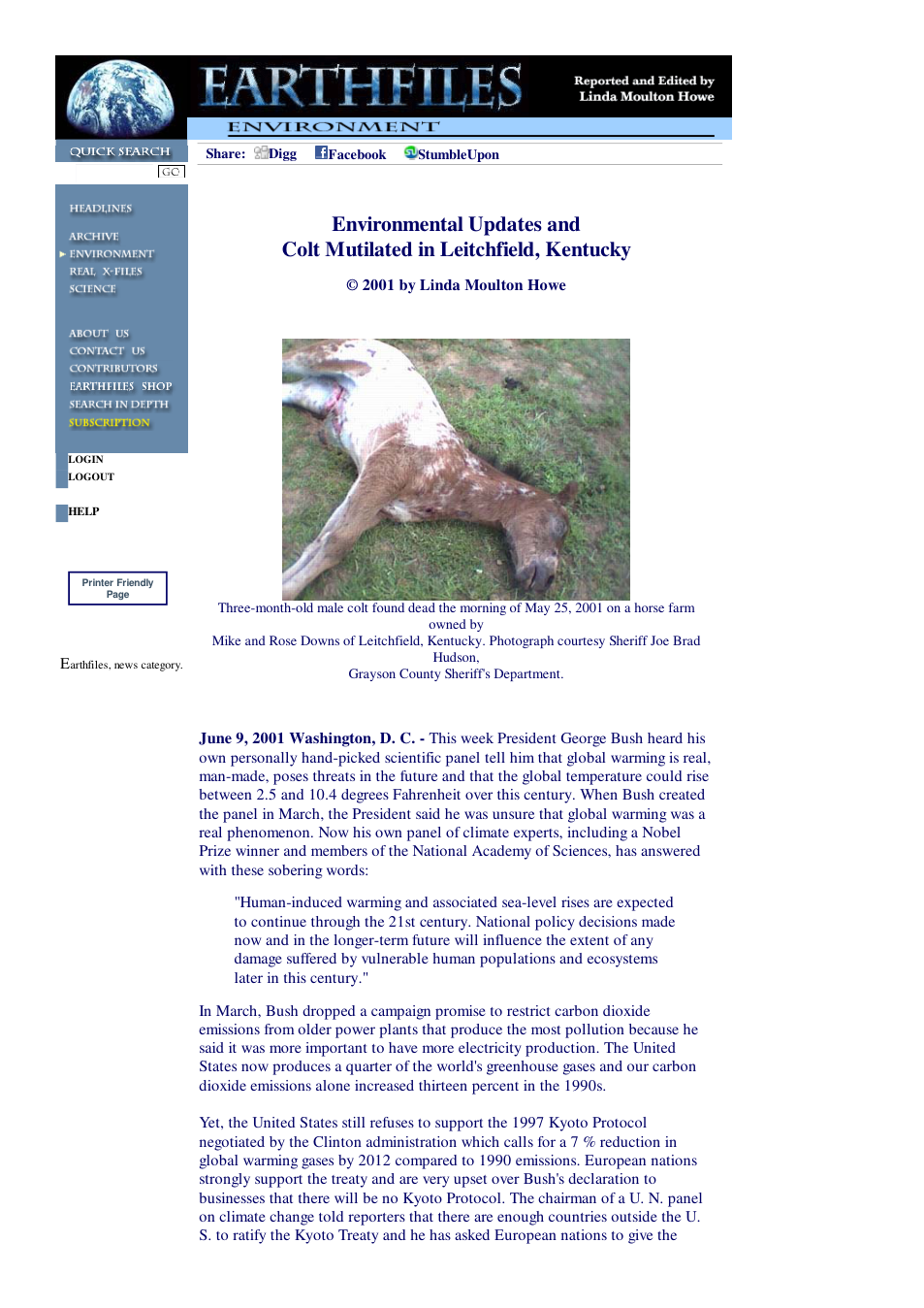 06 09 2001 Environmental Updates and Colt Mutilated in Leitchfield, Kentucky cover