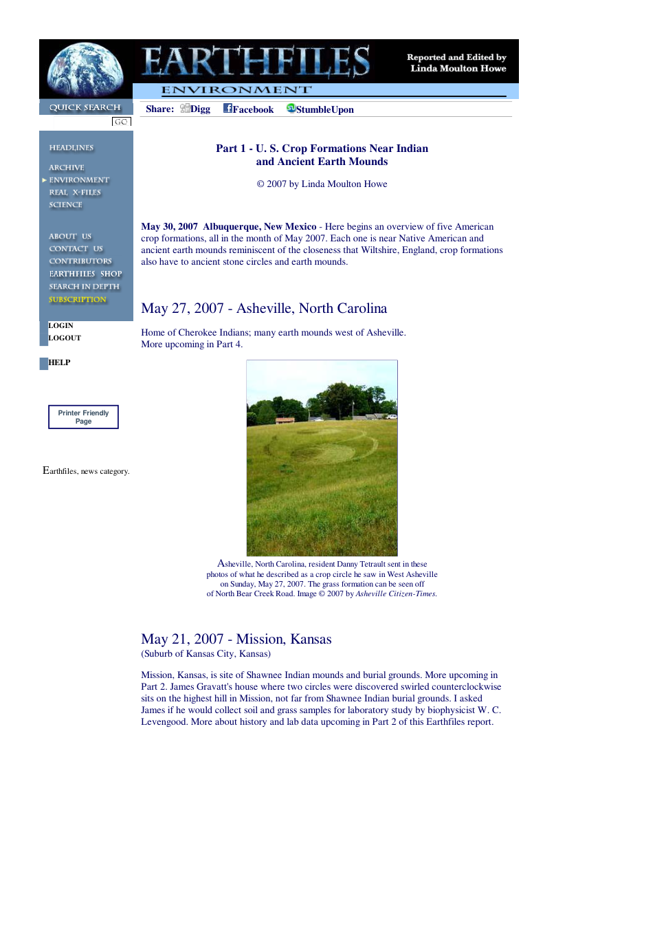 05 30 2007 Part 1 - U. S. Crop Formations Near Indian and Ancient Earth Mounds cover