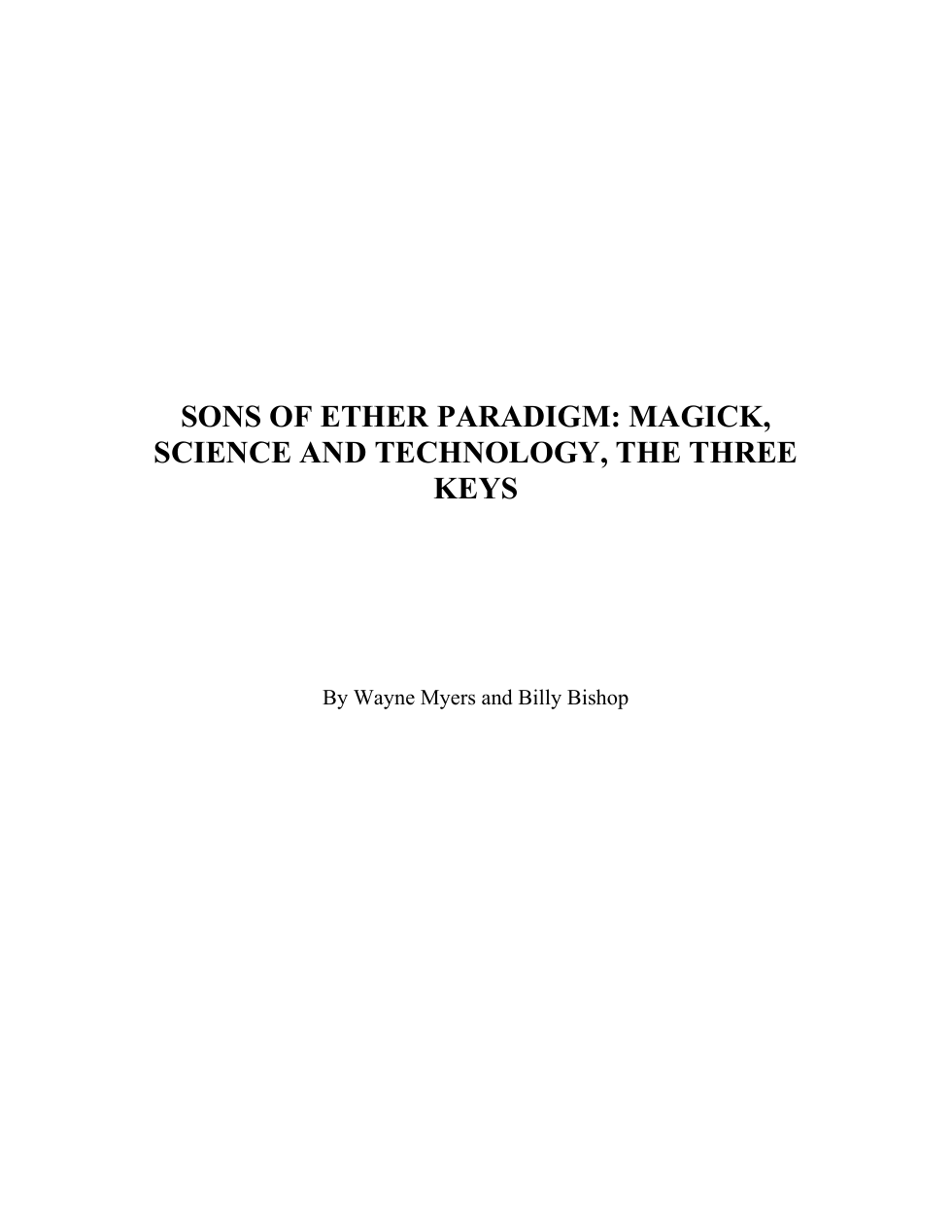 Sons of Ether Paradigm - Magick, Science & Technology cover