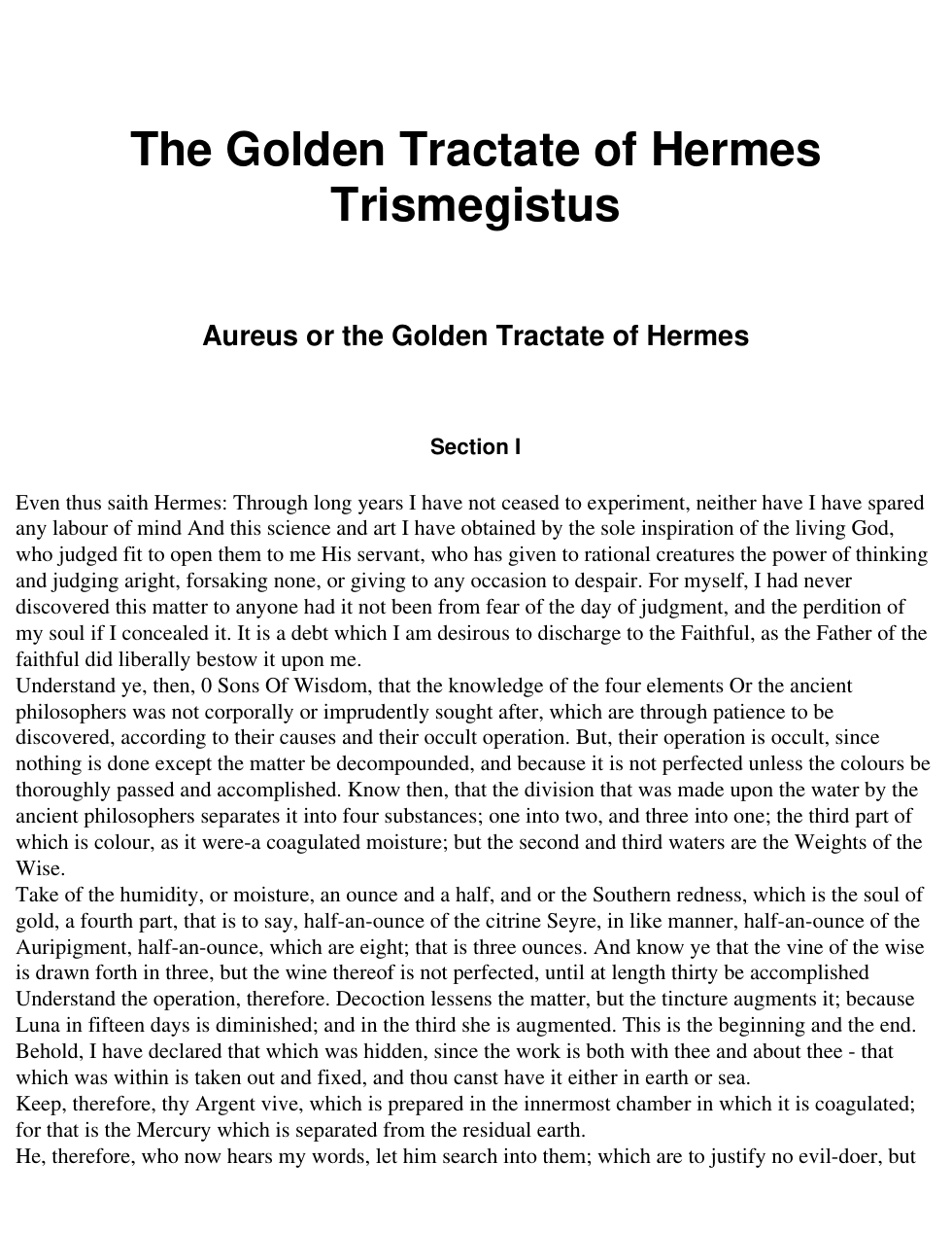 Golden Tractate Of Hermes Trismegistus cover