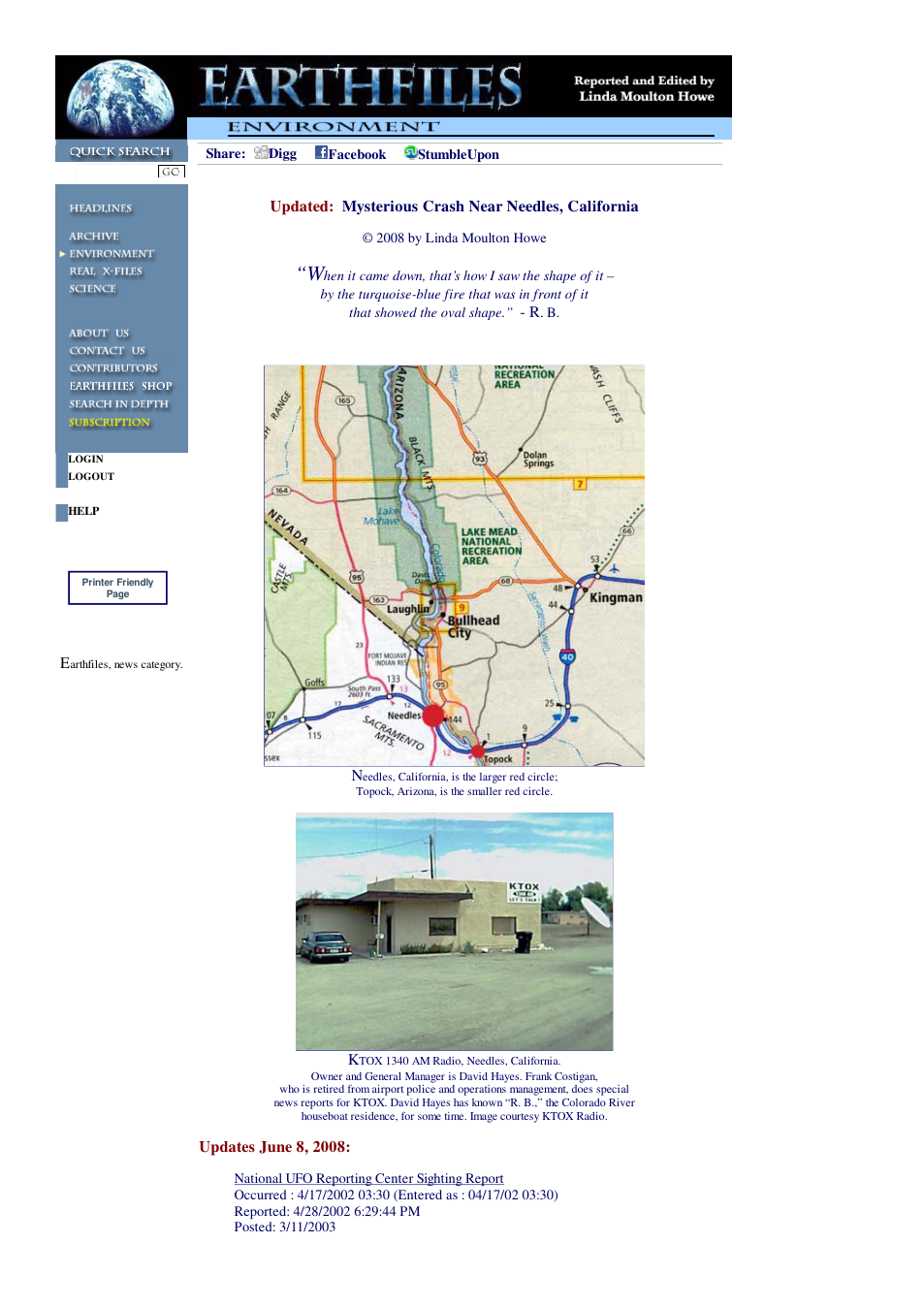 06 06 2008 Updated Mysterious Crash Near Needles, California cover