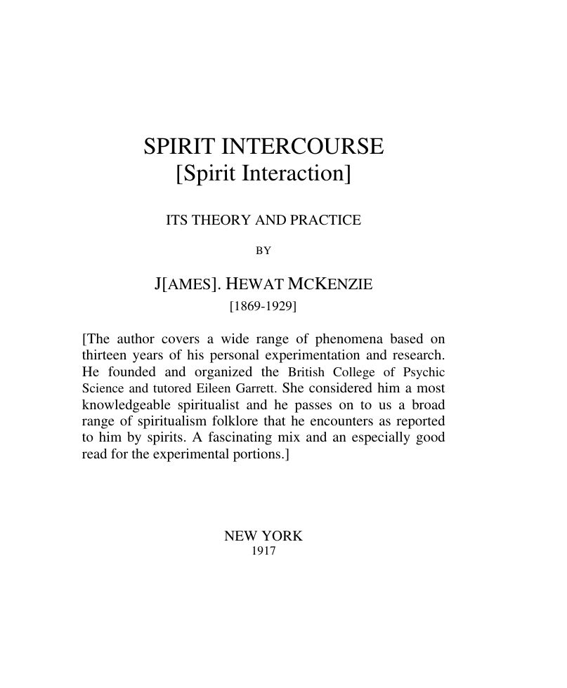 Spirit Intercourse Its Theory & Practise - L Hewat McKenzie cover