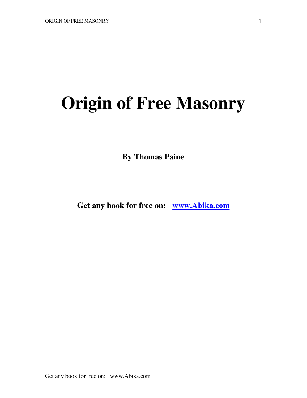 Thomas Paine - Origin of Free Masonry cover