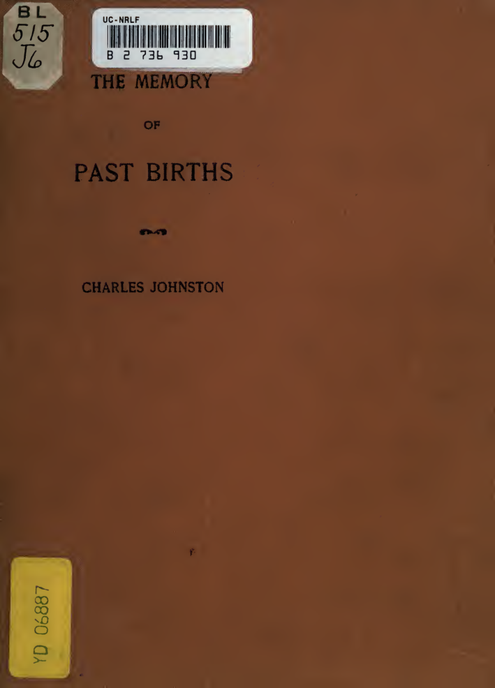 Charles Johnston - The Memory of Past Births (1899) cover