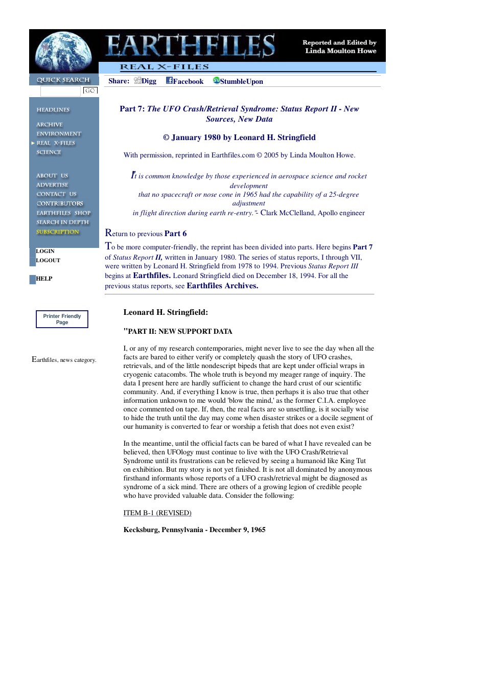 09 14 2005 Part 7 The UFO Crash Retrieval Syndrome Status Report II - New Sources, New Data cover