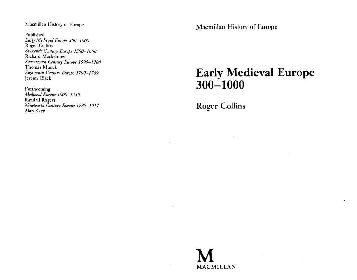 Collins - Early Medieval Europe 300-1000 cover