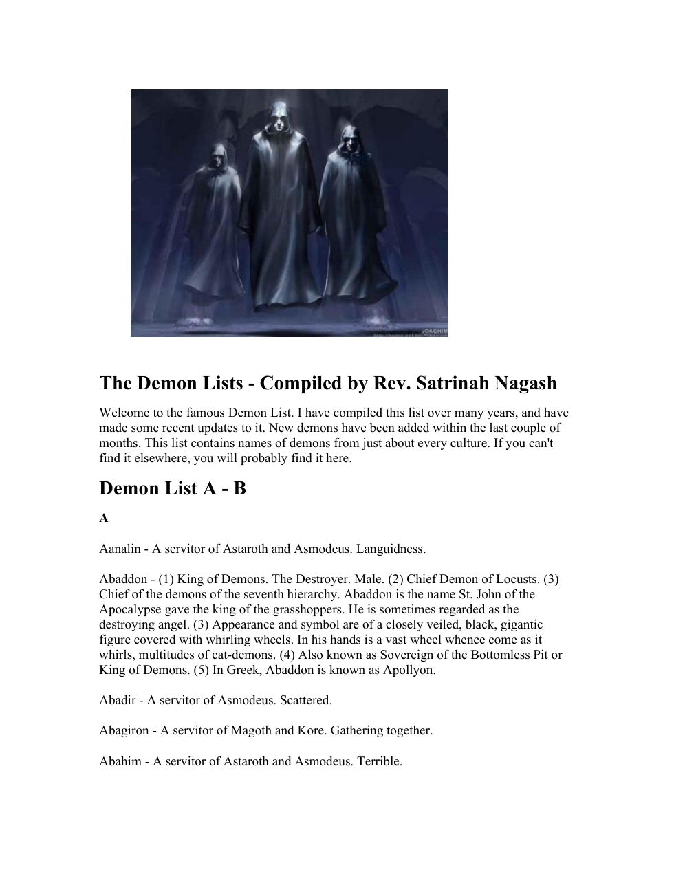 Satrinah Nagash - The List of Demons cover