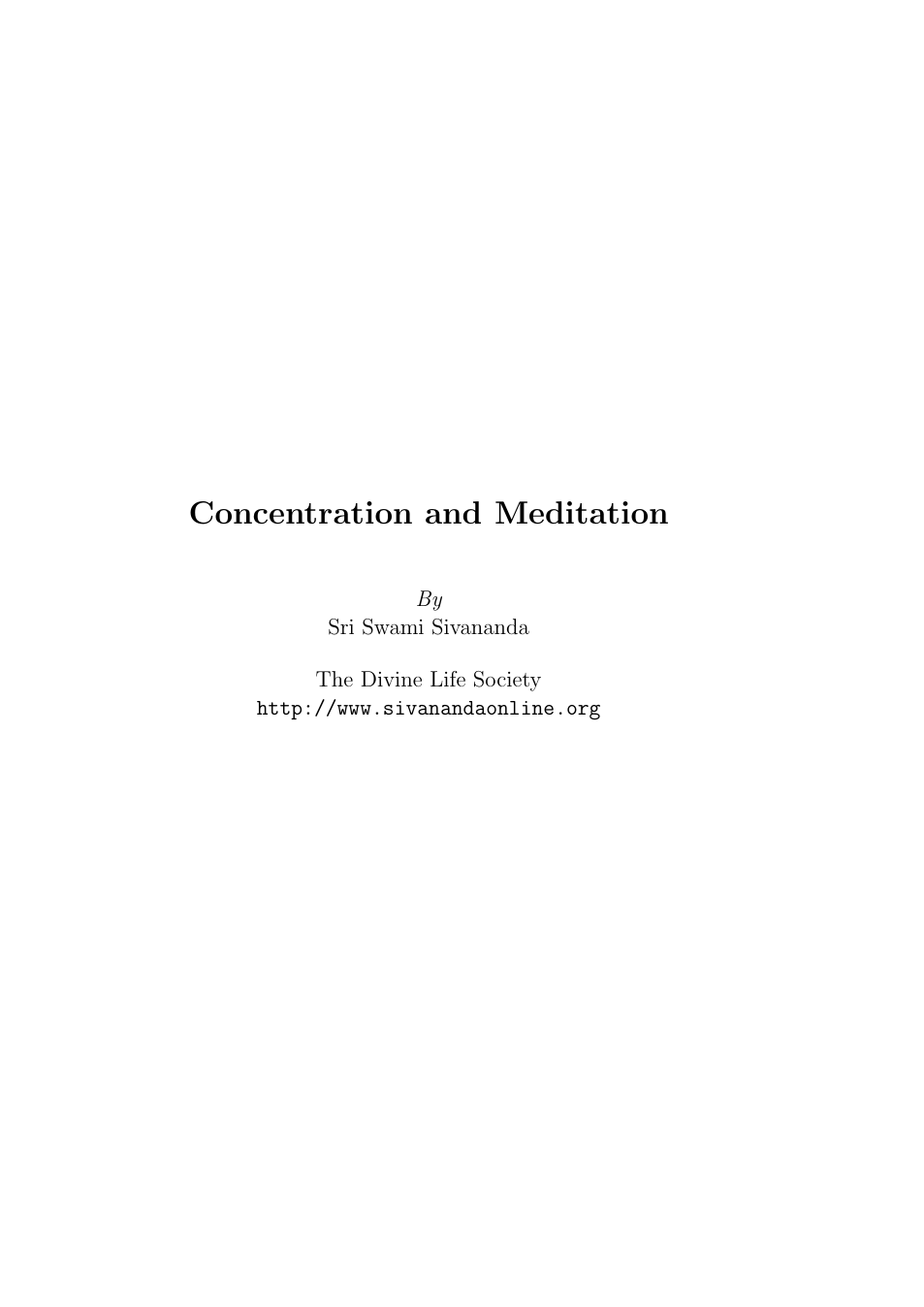 Swami Sivananda Concentration and Meditation cover