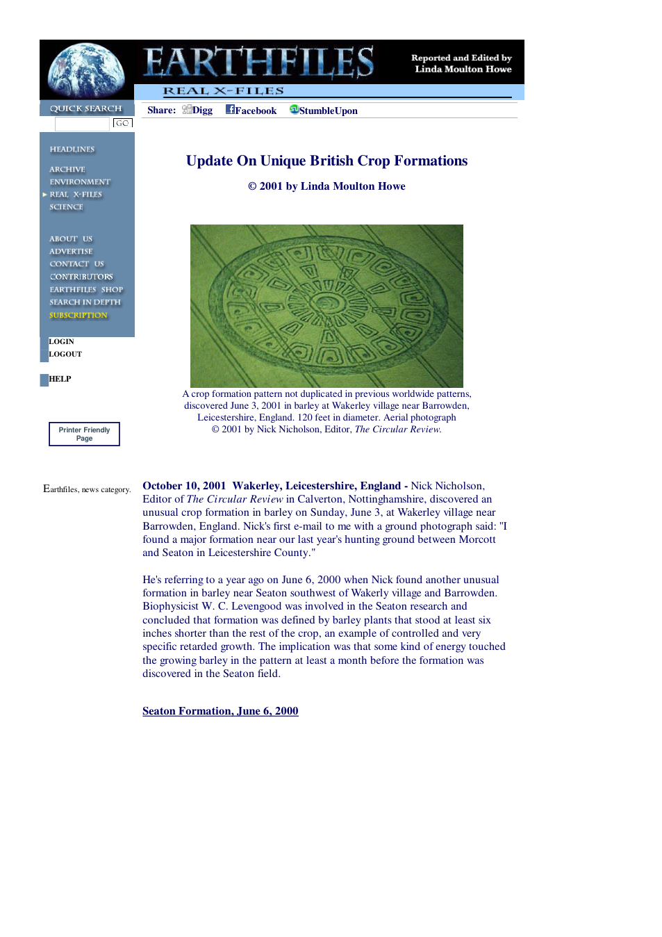 10 10 2001 Update On Unique British Crop Formations cover