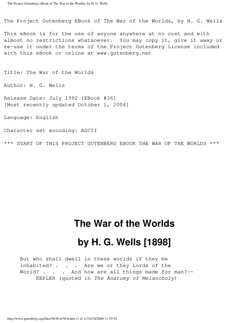 War of the Worlds, by H. G. Wells cover