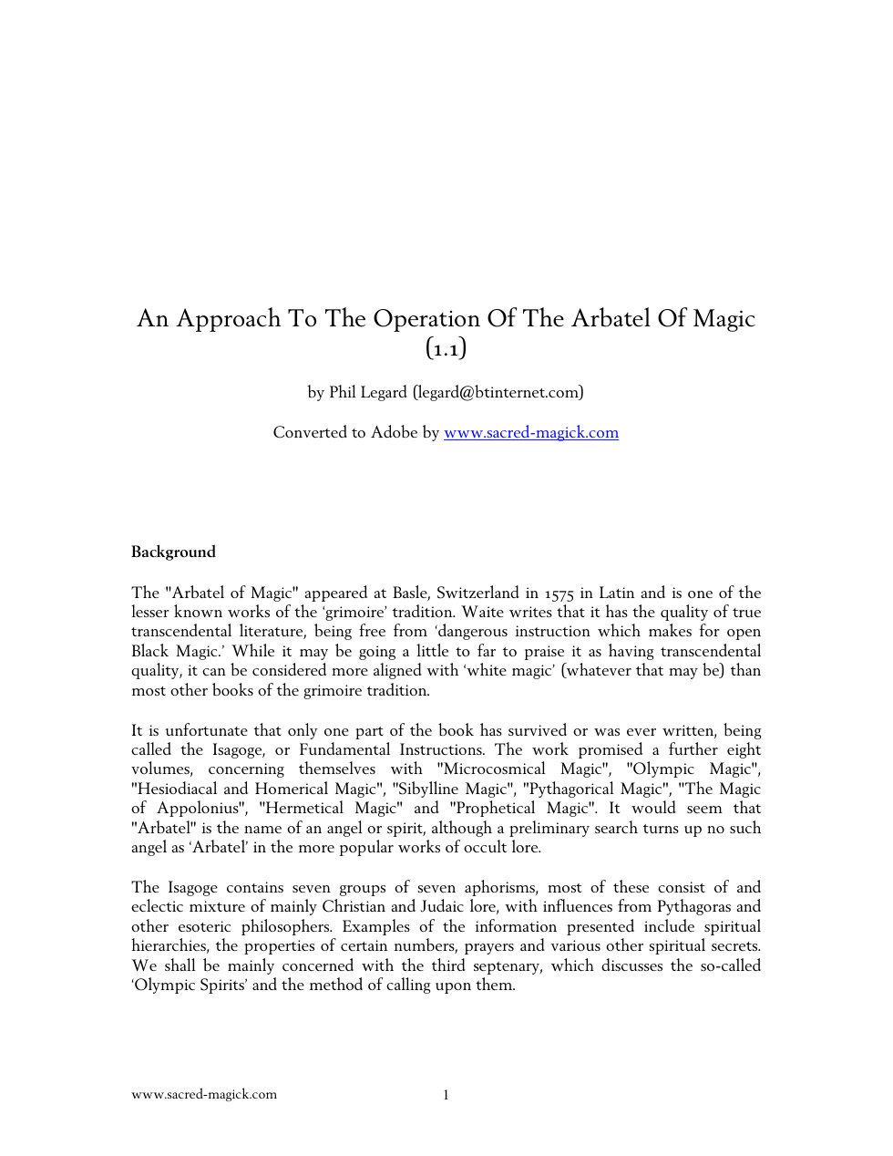 An Approach To The Operation Of The Arbatel Of Magic cover