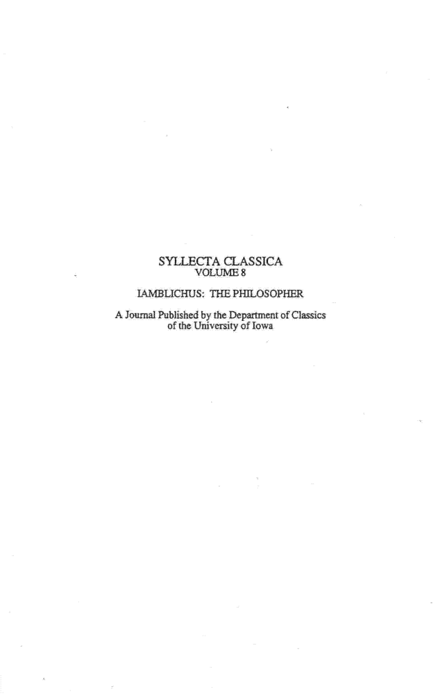 iamblichus the philospher syllecta classica journal cover