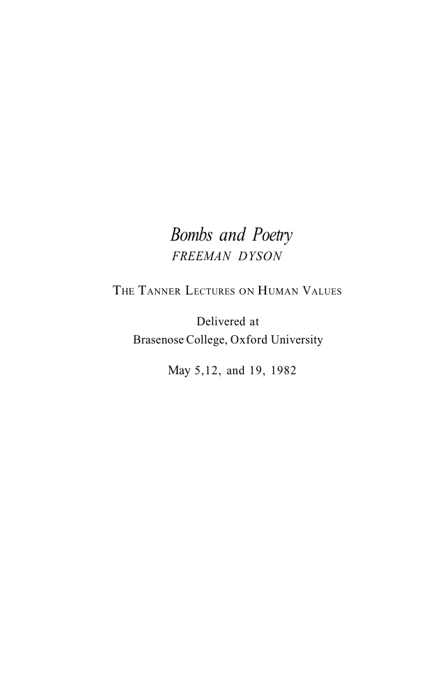 Freeman Dyson - Bombs and Poetry cover